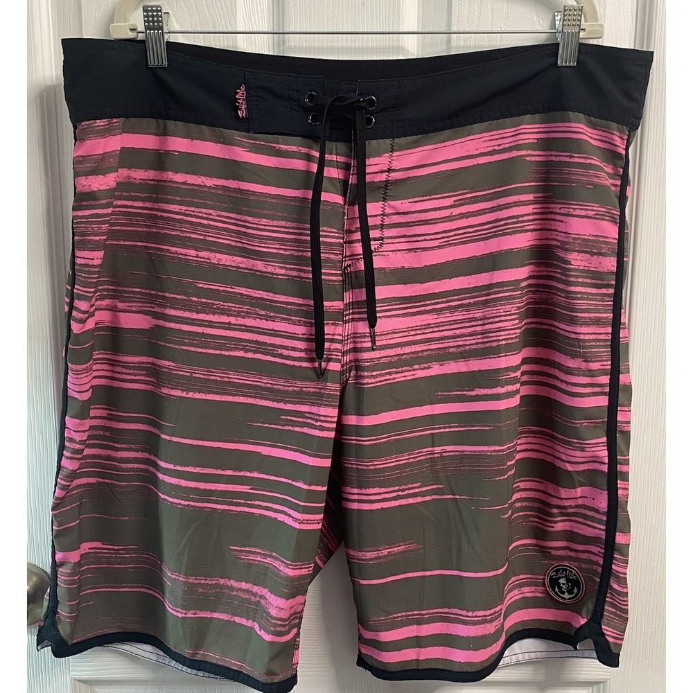 Salt Life Men's Board Shorts Pink Gray SLX-QD Vapor Stretch Swim Trunks Sz. 38